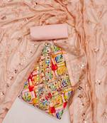 Peach Cotton Digital Print Unstitched Dress Material