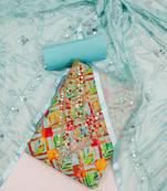 Sky Blue Cotton Digital Print Unstitched Dress Material