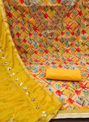 Yellow Cotton Digital Print Unstitched Dress Material 2