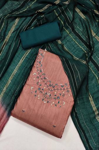 Gajri Coco silk blend Embroidered Unstitched Dress Material