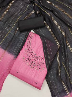 Pink Coco silk blend Embroidered Unstitched Dress Material 1