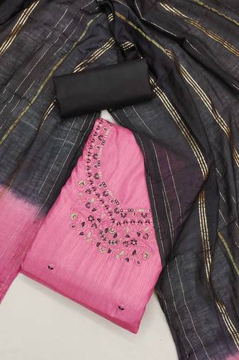 Pink Coco silk blend Embroidered Unstitched Dress Material
