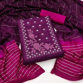 Purple Cococ silk blend Hand Work Unstitched Dress Material 1