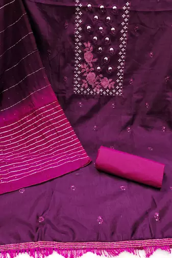 Purple Cococ silk blend Hand Work Unstitched Dress Material