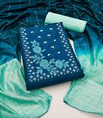 Blue Cococ silk blend Hand Work Unstitched Dress Material