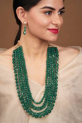 Classiques Brass Plated Alloy Layered Green Stone Necklace Set 1