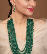 Classiques Brass Plated Alloy Layered Green Stone Necklace Set