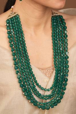 Classiques Brass Plated Alloy Layered Green Stone Necklace Set 6