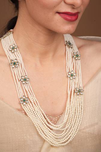 White Bead and Floral Necklace Set