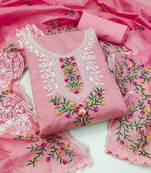 Pink Modal silk blend Embroidered Unstitched Dress Material With Inner