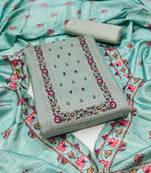 Sage Green silk blend Hand Work Unstitched Dress Material