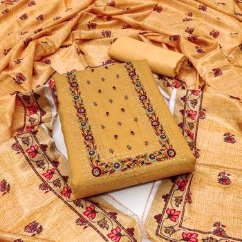 Yellow silk blend Hand Work Unstitched Dress Material 1