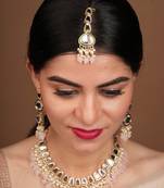 Elegant Kundan-Studded Necklace Set with White and Baby Pink Pearl Drops
