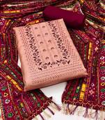 Peach Zora silk blend Hand Work Unstitched Dress Material