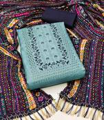 Turquoise Zora silk blend Hand Work Unstitched Dress Material