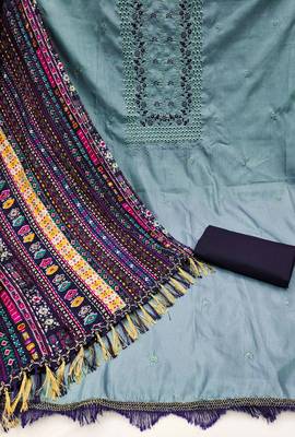 Turquoise Zora silk blend Hand Work Unstitched Dress Material 2