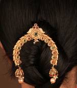 Statement Gold Plated & Red Hair Pin with Pearls
