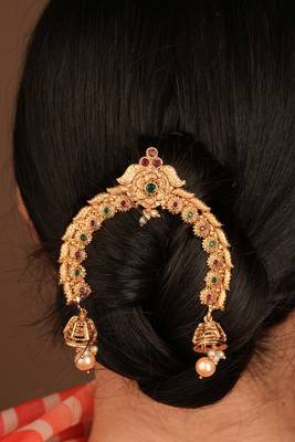Statement Gold Plated & Red Hair Pin with Pearls 6