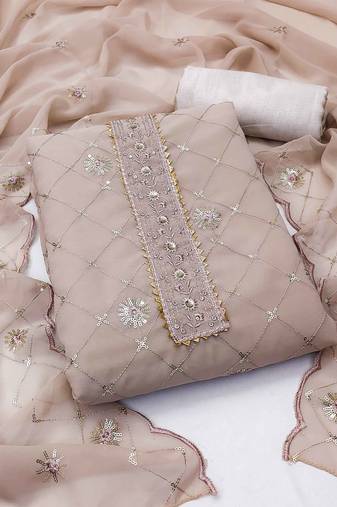 Chiku Georgette Hand Work Unstitched Dress Material With Inner
