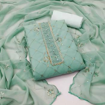 Pista Georgette Hand Work Unstitched Dress Material With Inner 1