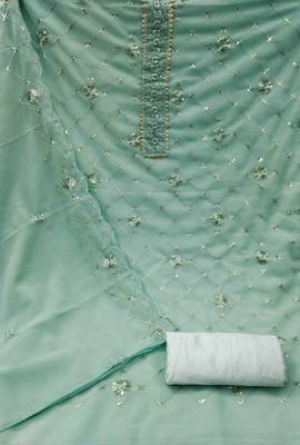 Pista Georgette Hand Work Unstitched Dress Material With Inner 2
