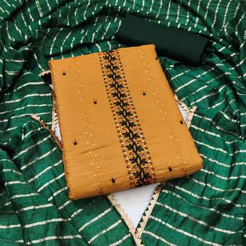 Mustard Cotton Hand Work Unstitched Dress Material 1