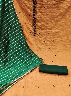 Mustard Cotton Hand Work Unstitched Dress Material 2