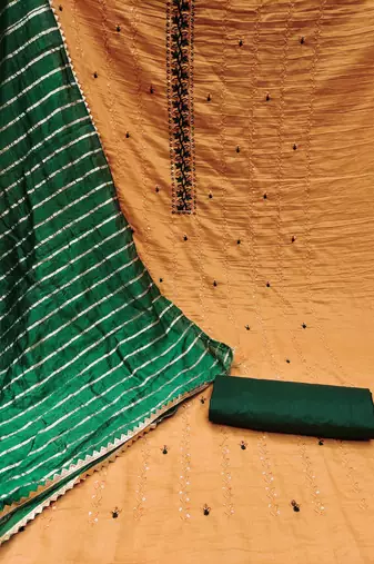 Mustard Cotton Hand Work Unstitched Dress Material