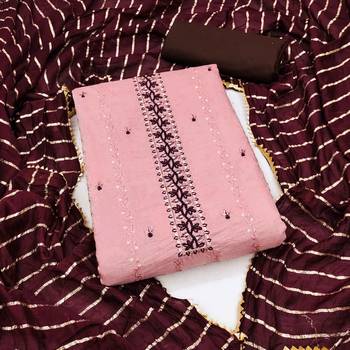 Pink Cotton Hand Work Unstitched Dress Material 1