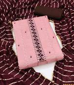 Pink Cotton Hand Work Unstitched Dress Material