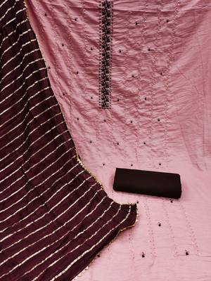 Pink Cotton Hand Work Unstitched Dress Material 2