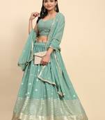 Green Embroidered work Faux Georgette Fabric wedding Lehenga Choli with Dupatta.