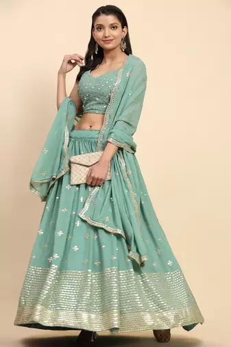 Green Embroidered work Faux Georgette Fabric wedding Lehenga Choli with Dupatta.