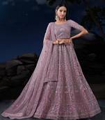 TAUPE SEQUINS & THREAD EMBROIDERED SOFT NET DESIGNER BRIDAL WEDDING & PARTY WEAR FESTIVAL SEMI STITCHED LEHENGA