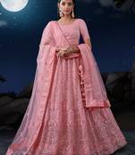 PINK SEQUINS & THREAD EMBROIDERED SOFT NET DESIGNER BRIDAL WEDDING & PARTY WEAR FESTIVAL SEMI STITCHED LEHENGA