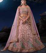 PINK SEQUINS & THREAD EMBROIDERED SOFT NET DESIGNER BRIDAL WEDDING & PARTY WEAR FESTIVAL SEMI STITCHED LEHENGA
