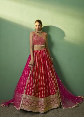 RED SEQUINS EMBROIDERED GEORGETTE DESIGNER BRIDAL WEDDING & PARTY WEAR FESTIVAL SEMI STITCHED LEHENGA 2