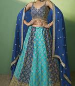 TURQUOISE BLUE SEQUINS EMBROIDERED GEORGETTE DESIGNER BRIDAL WEDDING & PARTY WEAR FESTIVAL SEMI STITCHED LEHENGA