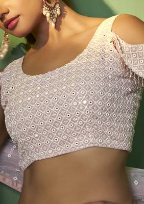 PINK SEQUINS EMBROIDERED GEORGETTE DESIGNER BRIDAL WEDDING & PARTY WEAR FESTIVAL SEMI STITCHED LEHENGA 5
