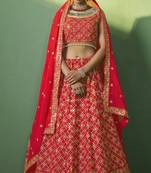 RED SEQUINS EMBROIDERED GEORGETTE DESIGNER BRIDAL WEDDING & PARTY WEAR FESTIVAL SEMI STITCHED LEHENGA