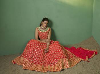 RED SEQUINS EMBROIDERED GEORGETTE DESIGNER BRIDAL WEDDING & PARTY WEAR FESTIVAL SEMI STITCHED LEHENGA 2