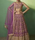 LAVENDER SEQUINS EMBROIDERED GEORGETTE DESIGNER BRIDAL WEDDING & PARTY WEAR FESTIVAL SEMI STITCHED LEHENGA