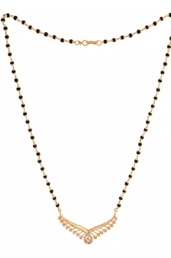 Crystal mangasutra short with diamond pendant and matching earrings on egram gold