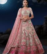 WHITE SEQUINS & THREAD EMBROIDERED SOFT NET DESIGNER BRIDAL WEDDING & PARTY WEAR FESTIVAL SEMI STITCHED LEHENGA