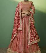 RED SEQUINS EMBROIDERED GEORGETTE DESIGNER BRIDAL WEDDING & PARTY WEAR FESTIVAL SEMI STITCHED LEHENGA