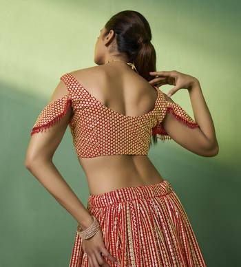 RED SEQUINS EMBROIDERED GEORGETTE DESIGNER BRIDAL WEDDING & PARTY WEAR FESTIVAL SEMI STITCHED LEHENGA 5