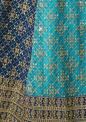 TURQUOISE BLUE SEQUINS EMBROIDERED GEORGETTE DESIGNER BRIDAL WEDDING & PARTY WEAR FESTIVAL SEMI STITCHED LEHENGA 6