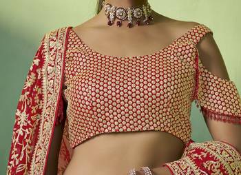 RED SEQUINS EMBROIDERED GEORGETTE DESIGNER BRIDAL WEDDING & PARTY WEAR FESTIVAL SEMI STITCHED LEHENGA 6