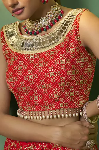 RED SEQUINS EMBROIDERED GEORGETTE DESIGNER BRIDAL WEDDING & PARTY WEAR FESTIVAL SEMI STITCHED LEHENGA