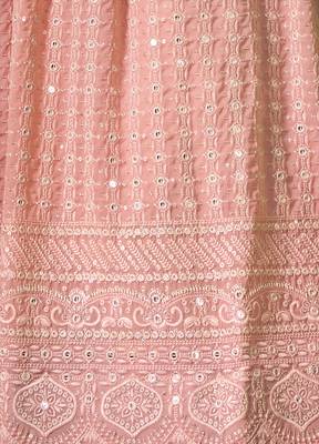 PEACH SEQUINS EMBROIDERED GEORGETTE DESIGNER BRIDAL WEDDING & PARTY WEAR FESTIVAL SEMI STITCHED LEHENGA 6